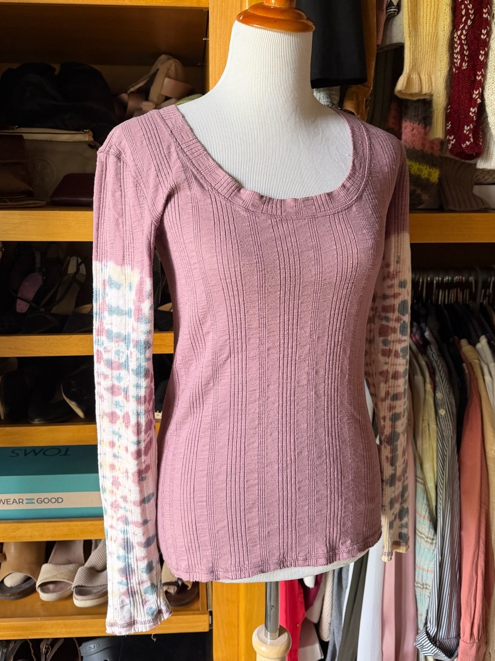 WE THE FREE by Free People Big Sur Ribbed Scoop Neck Top with Tie-Dye Sleeve